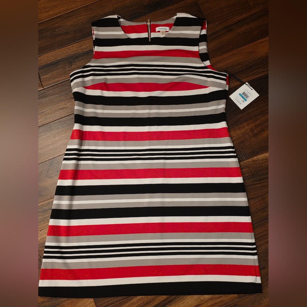 NWT Striped Sleeveless Dress - Red, Black, Gray